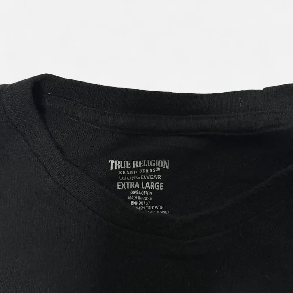 True Religion Black Tee Men’s XL Red Logo Sleeve Cotton Casual Streetwear